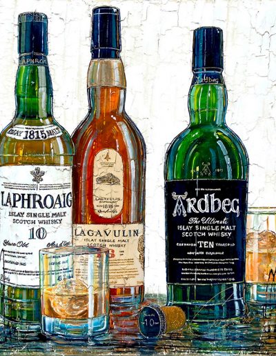Trois grandes bouteilles de Islay Single Malt Scotch Whisky