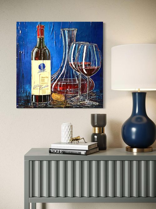 Œuvre originale « Deux verres ; Une histoire » de Nathalie Chiasson intégrée dans un décor intérieur