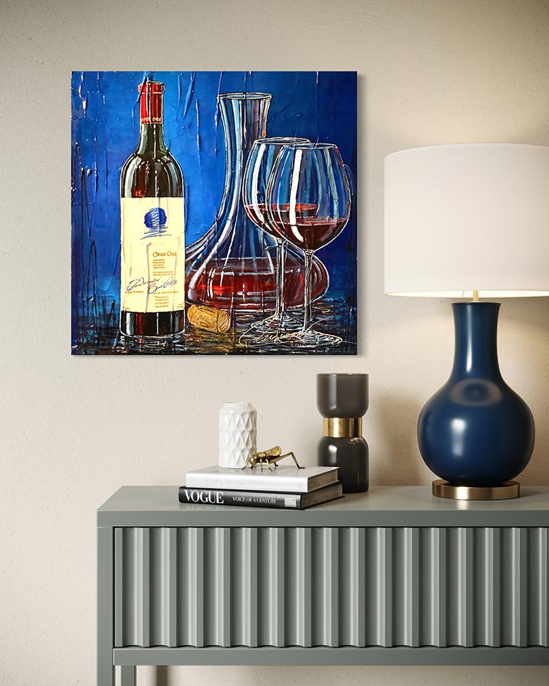 Œuvre originale « Deux verres ; Une histoire » de Nathalie Chiasson intégrée dans un décor intérieur