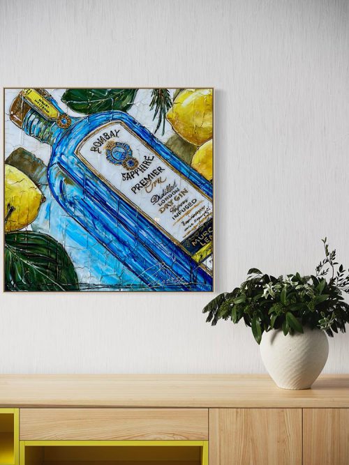 Œuvre originale « Évasion Gin » de Nathalie Chiasson intégrée dans un décor intérieur