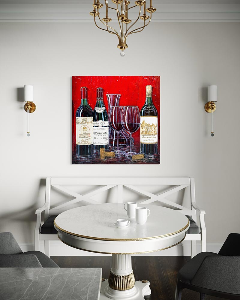 Œuvre originale « Rouges divins » de Nathalie Chiasson intégrée dans un décor intérieur