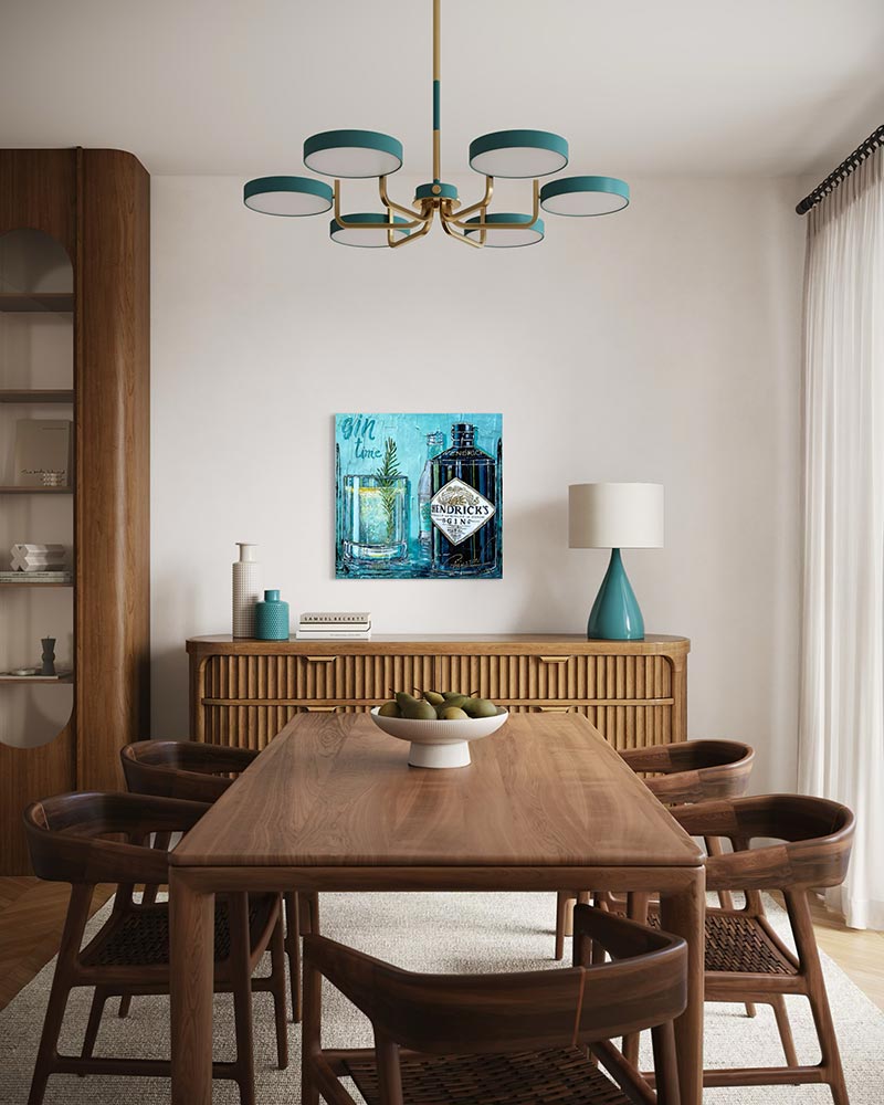 Œuvre originale « Vendredi Gin » de Nathalie Chiasson intégrée dans un décor intérieur