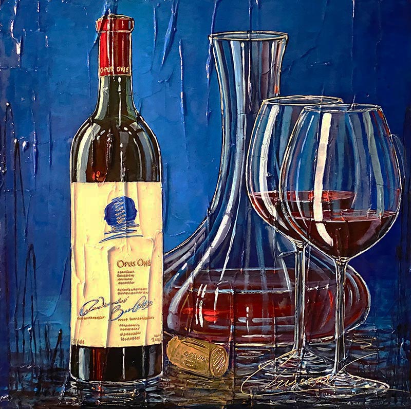 Œuvre originale de Nathalie Chiasson - Deux verres - Une histoire - 16x16