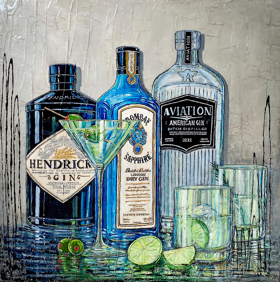 Œuvre originale de Nathalie Chiasson - Incontournables gins - 30x30