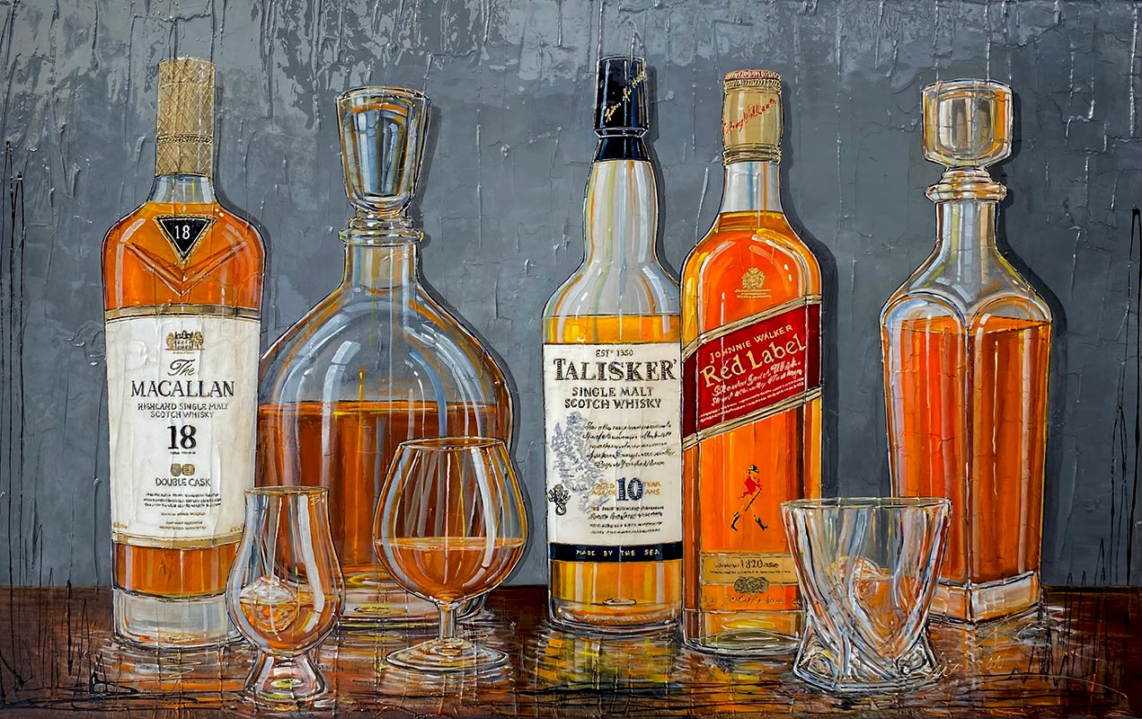 Œuvre originale de Nathalie Chiasson - Trois scotchs, 3 verres - 36x48