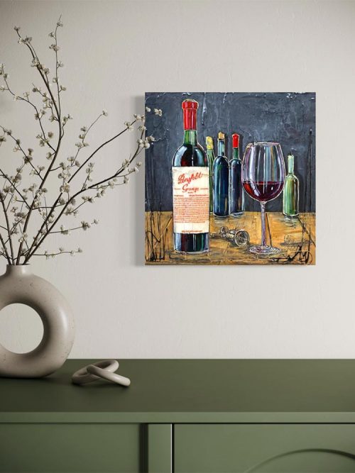 Œuvre originale « Cuvée passion » de Nathalie Chiasson intégrée dans un décor intérieur