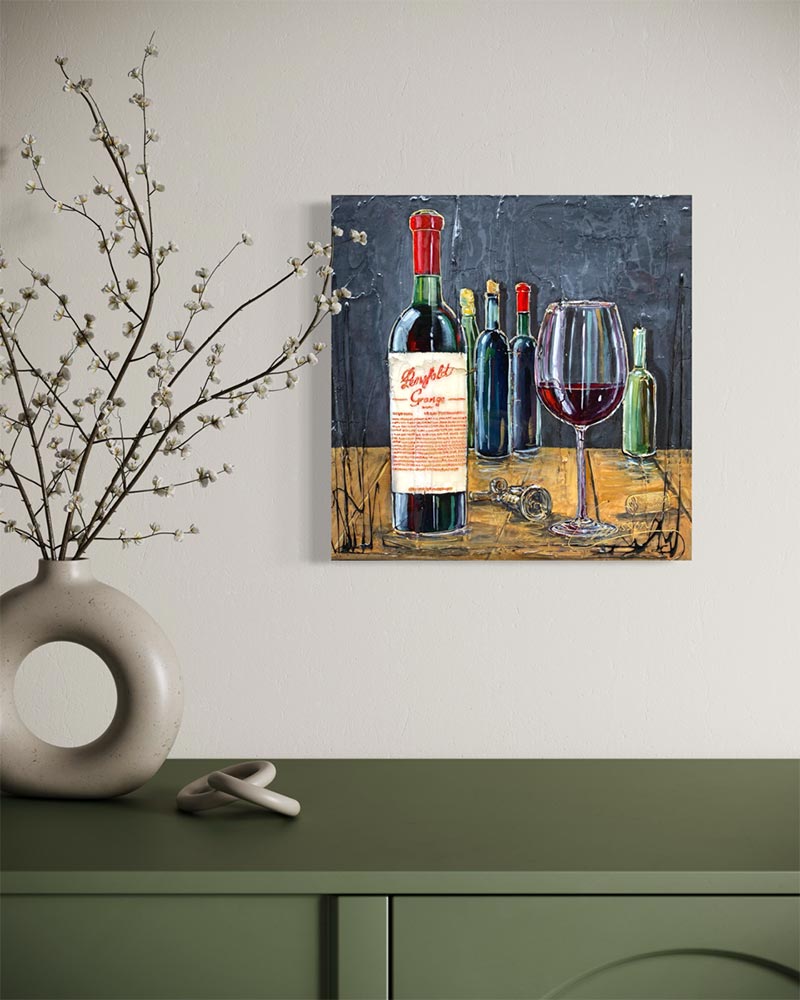 Œuvre originale « Cuvée passion » de Nathalie Chiasson intégrée dans un décor intérieur