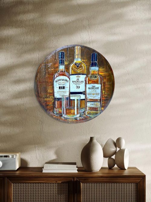 Œuvre originale « Trilogie vintage » de Nathalie Chiasson intégrée dans un décor intérieur