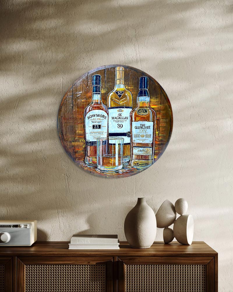 Œuvre originale « Trilogie vintage » de Nathalie Chiasson intégrée dans un décor intérieur